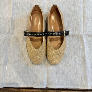 Madewell Tan and Black Flats with Pleather Strap